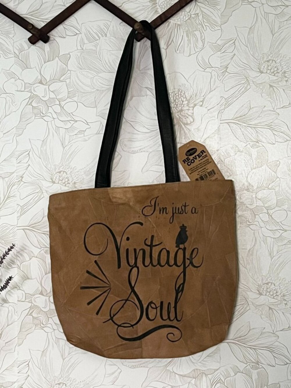 Im Just A Vintage Soul Recycled Leather Tote Bag By Divinity